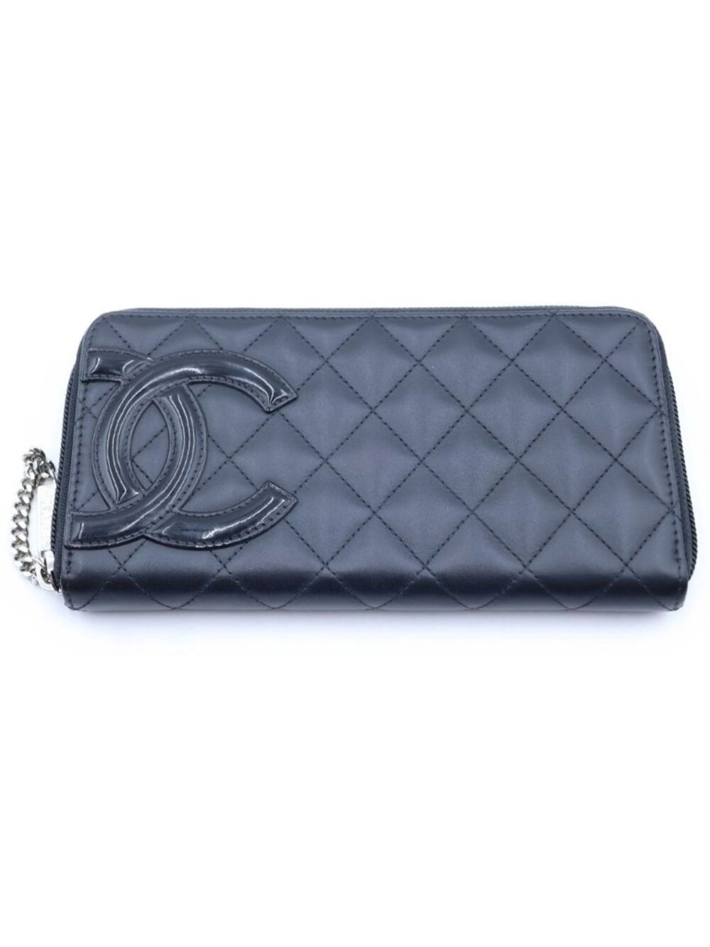 Chanel Cambon Line Round Zip Wallet Silver Black